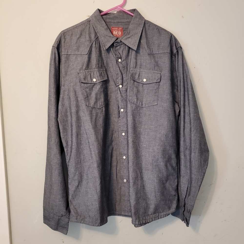 Mens Wrangler Red Button Down Long Sleeve Shirt Sz XL